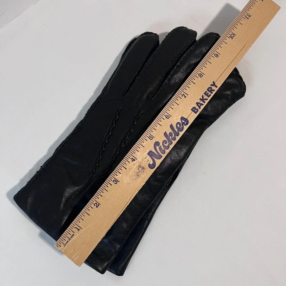 Daniel Hays Black Leather Gloves Acrylic Knit Lining Womens‎ Size M